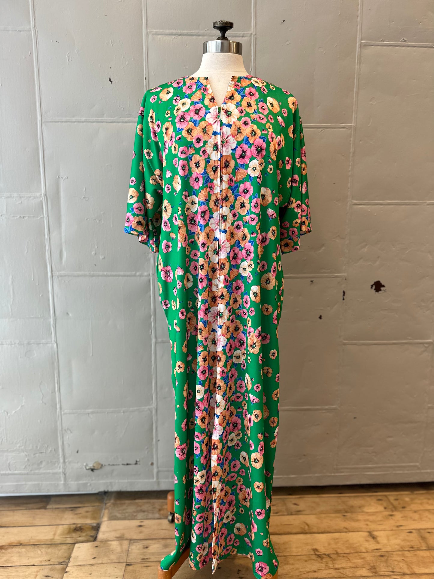 Vintage House Dress in Bright Green Floral