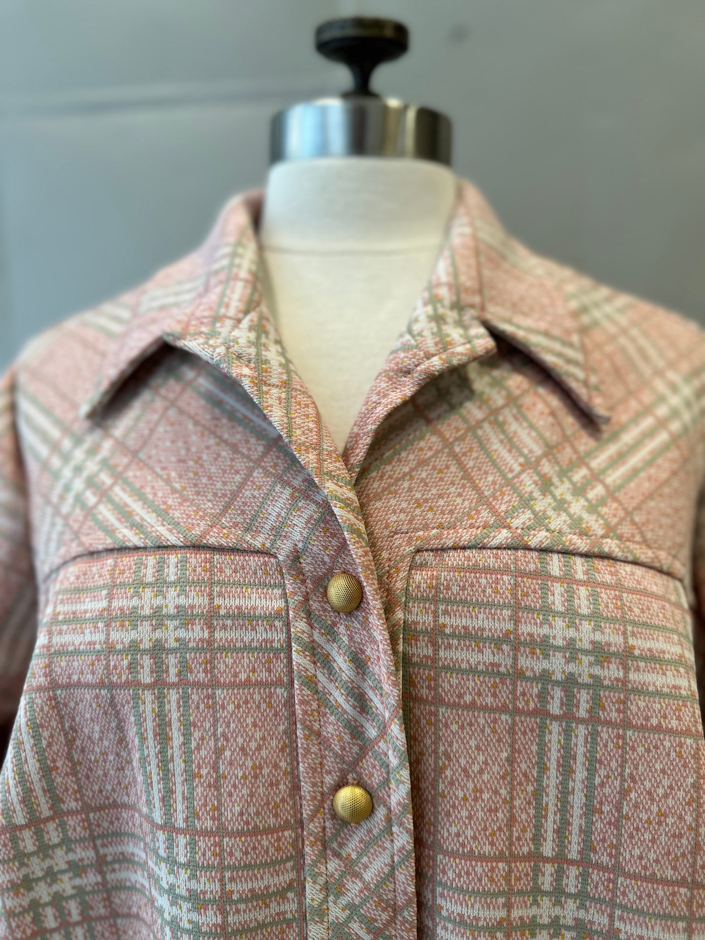 Vintage Pink Plaid Polyester Jacket