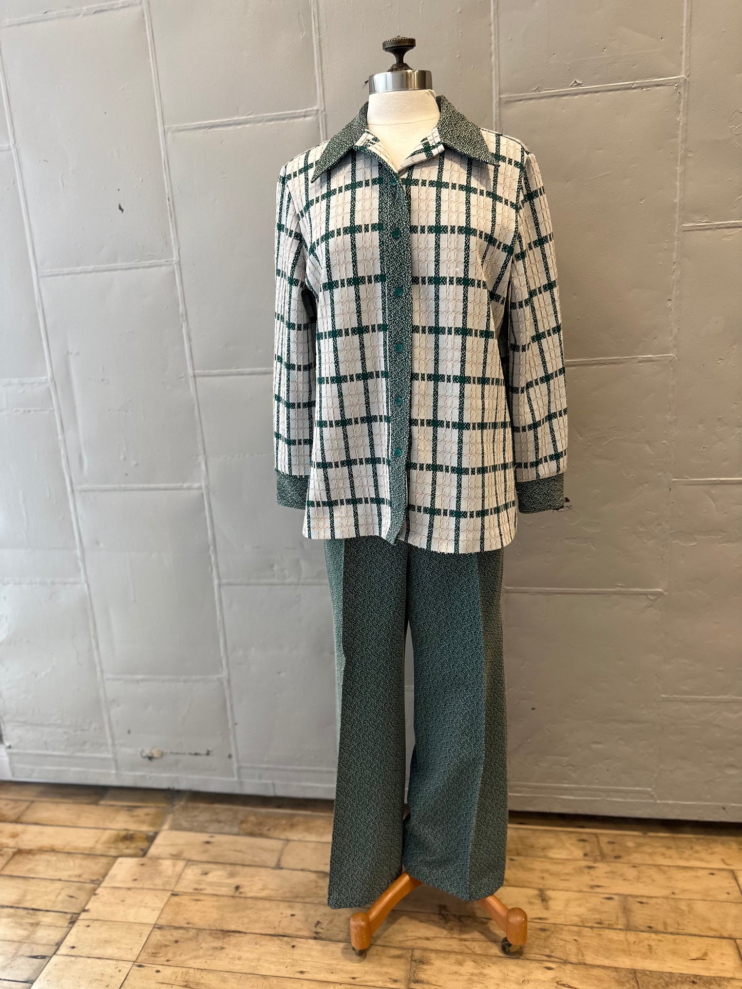Vintage 2 Piece Green Plaid Pant Suit