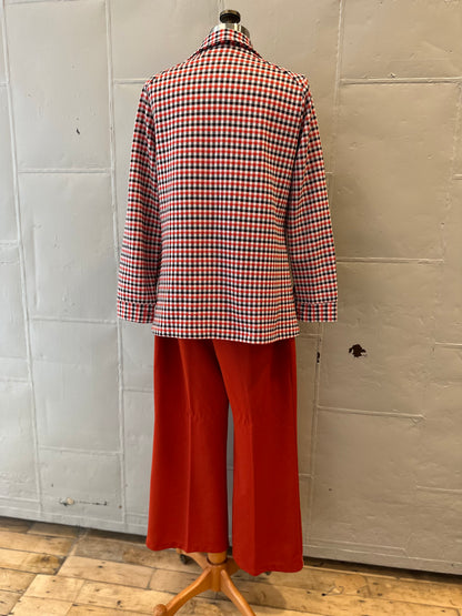 Vintage 2 Piece Orange Checkered Pant Suit