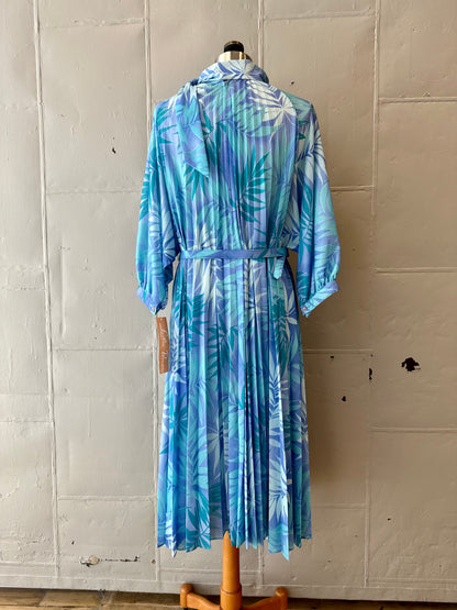 Vintage Leslie Pomer Blue Palm Dress