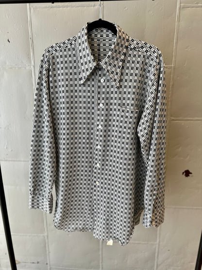 Vintage Black/White Checkered Polyester Shirt
